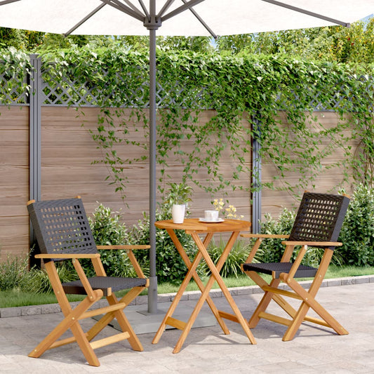 Set Da Bistrot 3 Pz Nero In Polyrattan E Legno Massello