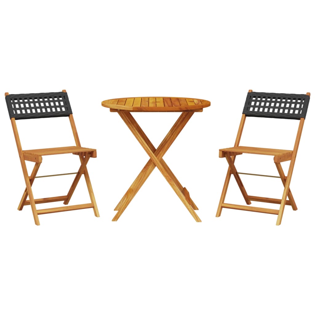 Set Da Bistrot 3 Pz Nero In Polyrattan E Legno Massello