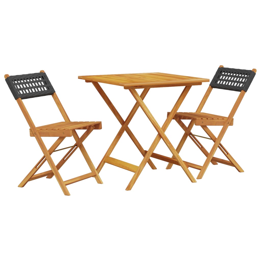 Set Da Bistrot 3 Pz Nero In Polyrattan E Legno Massello