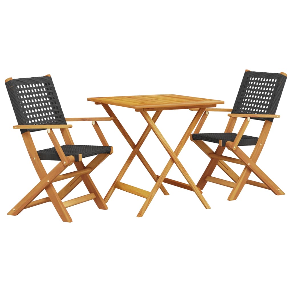 Set Da Bistrot 3 Pz Nero In Polyrattan E Legno Massello