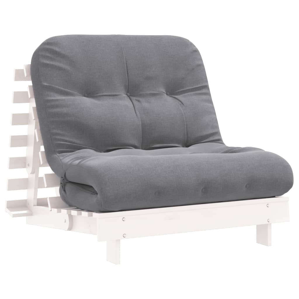 Divano Letto Futon Con Materasso Bianco 90x206x11cm Legno Pino