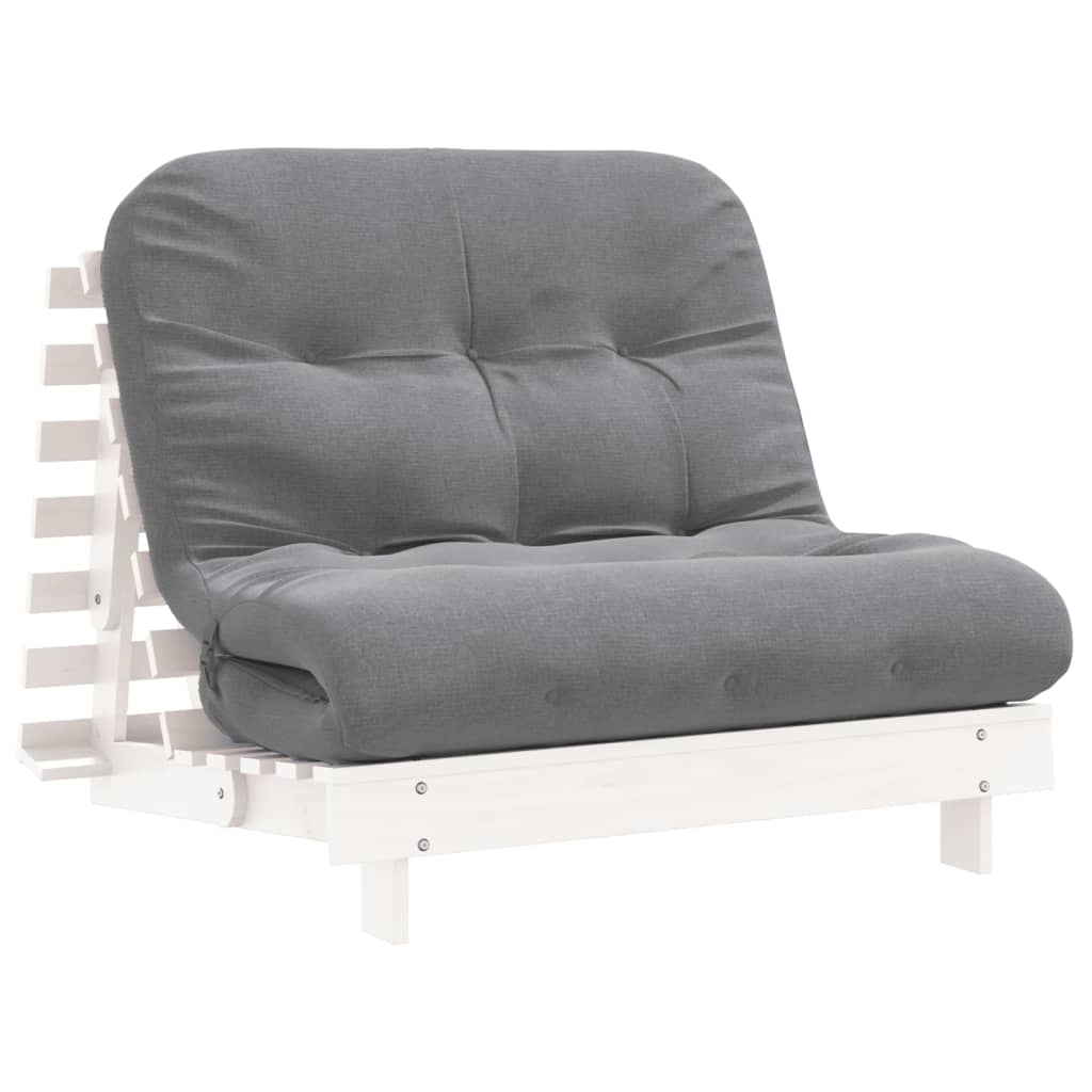 Divano Letto Futon Con Materasso Bianco 100x206x11cm Legno Pino