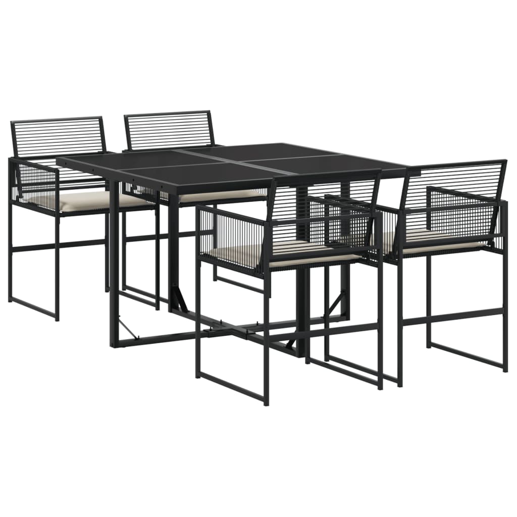 Set Da Pranzo Da Giardino 5 Pz Nero Con Cuscini In Polyrattan