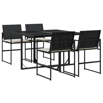 Set Da Pranzo Da Giardino 5 Pz Nero Con Cuscini In Polyrattan