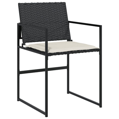 Set Da Pranzo Da Giardino 5 Pz Nero Con Cuscini In Polyrattan