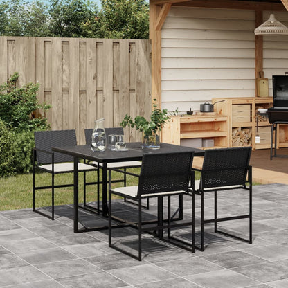 Set Da Pranzo Da Giardino 5 Pz Nero Con Cuscini In Polyrattan