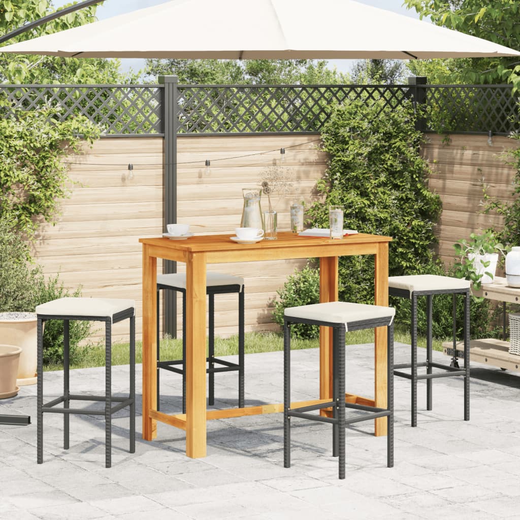 Set Bar Da Giardino 5 Pz Nero In Legno Acacia E Polyrattan