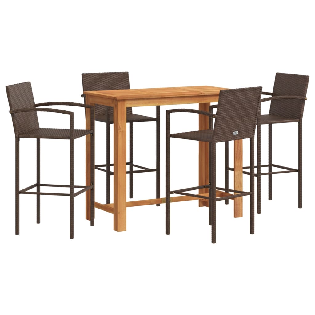 Set Bar Giardino 5pz Marrone Legno Massello Acacia E Polyrattan