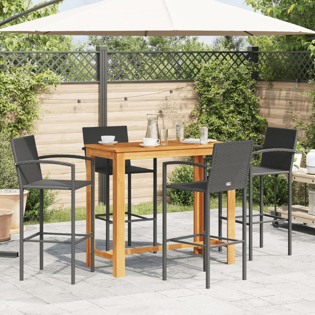 Set Bar Da Giardino 5 Pz Nero In Legno Acacia E Polyrattan