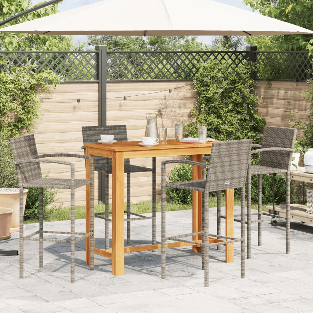 Set Bar Giardino 5pz Grigio Legno Massello Acacia E Polyrattan