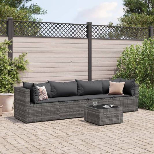 Set Divani Da Giardino 5 Pz Con Cuscini In Polyrattan Grigio