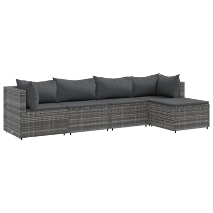 Set Divani Da Giardino 5 Pz Con Cuscini In Polyrattan Grigio