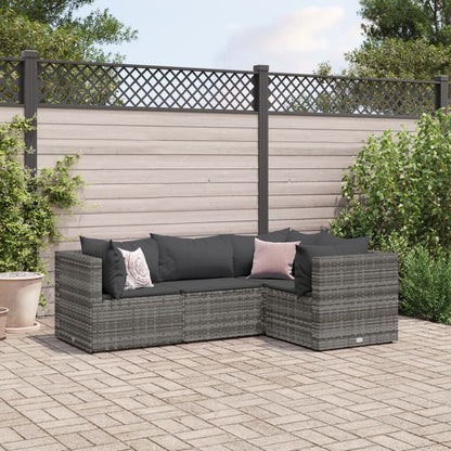 Set Divani Da Giardino 4 Pz Con Cuscini In Polyrattan Grigio