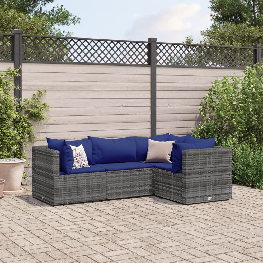 Set Divani Da Giardino 4 Pz Con Cuscini In Polyrattan Grigio