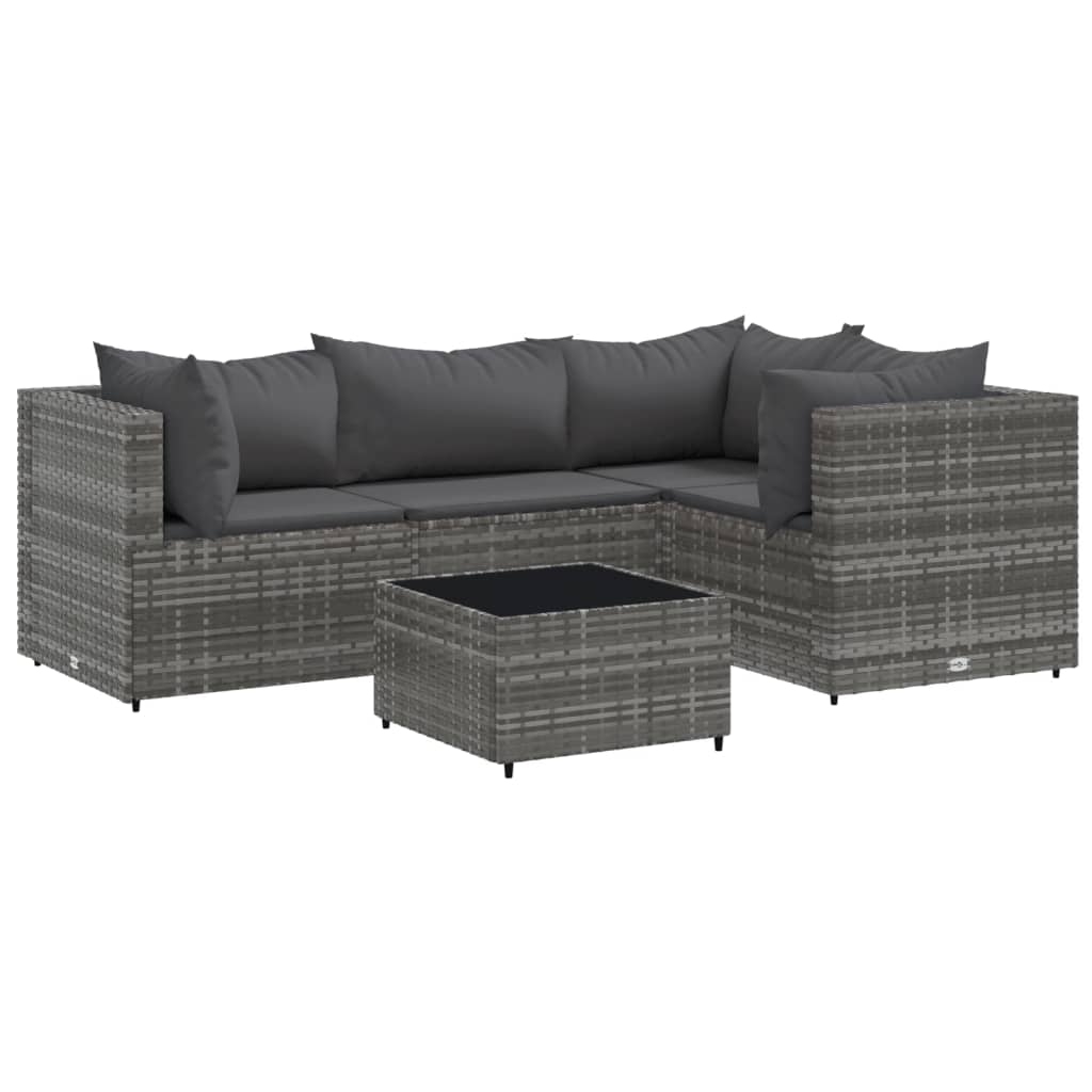 Set Divani Da Giardino 5 Pz Con Cuscini In Polyrattan Grigio