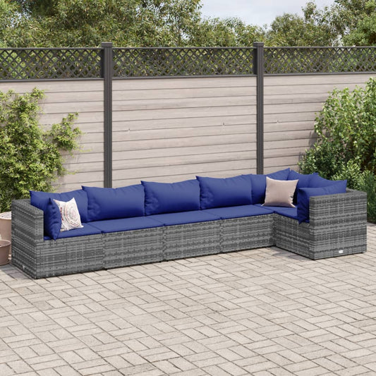 Set Divani Da Giardino 6 Pz Con Cuscini In Polyrattan Grigio