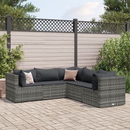 Set Divani Da Giardino 5 Pz Con Cuscini In Polyrattan Grigio