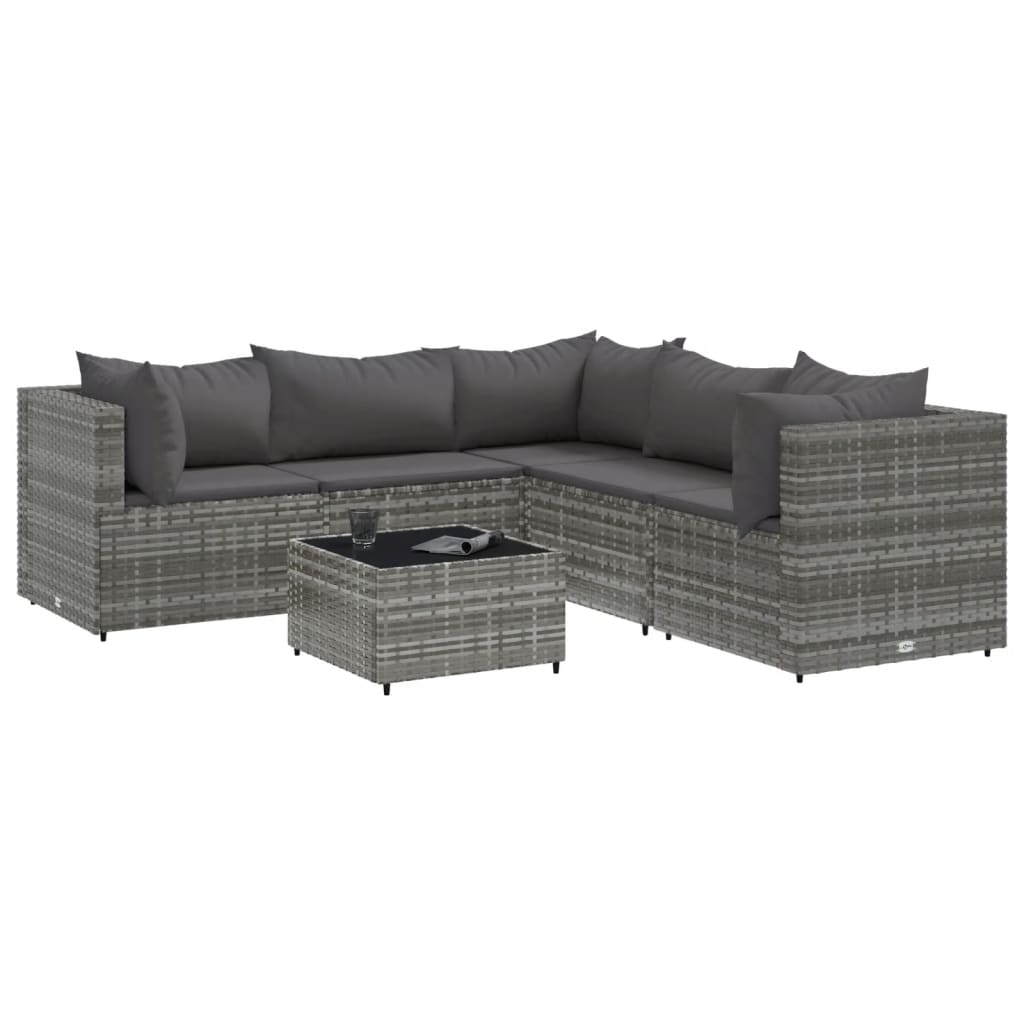 Set Divani Da Giardino 6 Pz Con Cuscini In Polyrattan Grigio