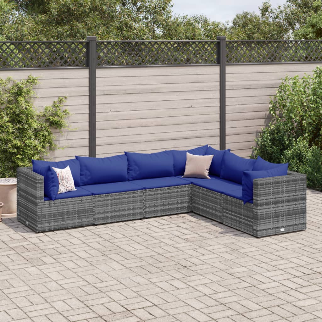 Set Divani Da Giardino 6 Pz Con Cuscini In Polyrattan Grigio