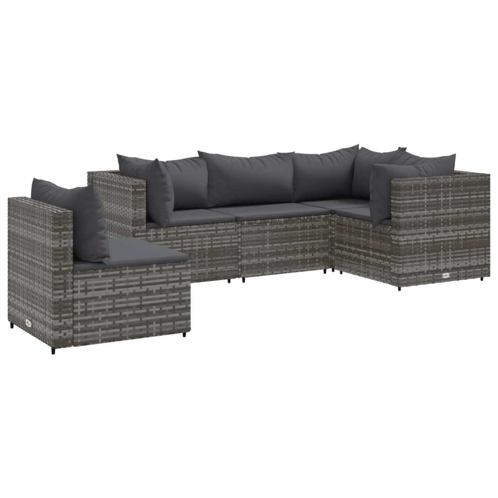 Set Divani Da Giardino 5 Pz Con Cuscini In Polyrattan Grigio