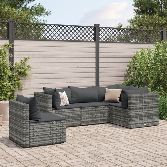 Set Divani Da Giardino 5 Pz Con Cuscini In Polyrattan Grigio