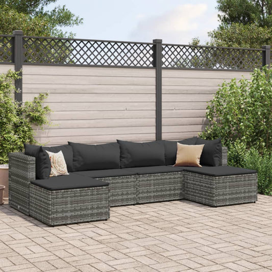 Set Divani Da Giardino 6 Pz Con Cuscini In Polyrattan Grigio