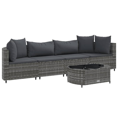 Set Divano Da Giardino 5 Pz Con Cuscini Grigio In Polyrattan