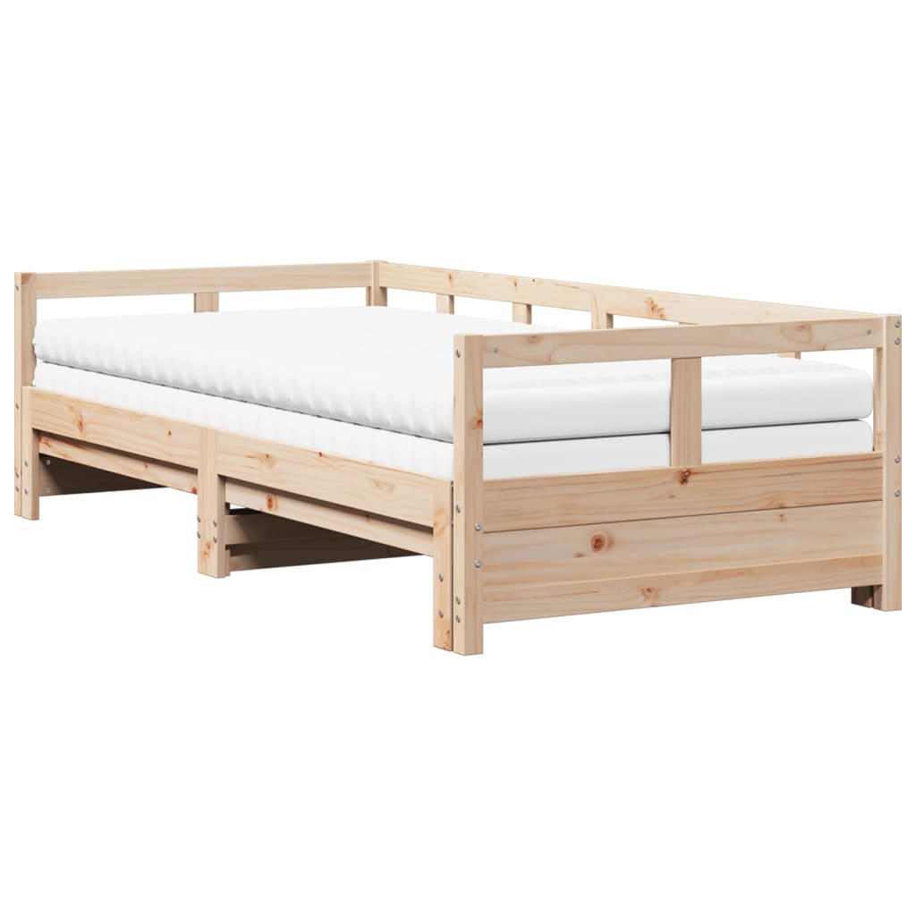 Divano Letto Con Rotelle E Materasso 80x200 Cm In Legno Di Pino