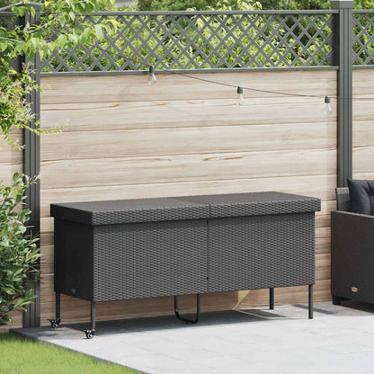 Contenitore Da Giardino Con Ruote Nero 160x55x75 Cm Polyrattan