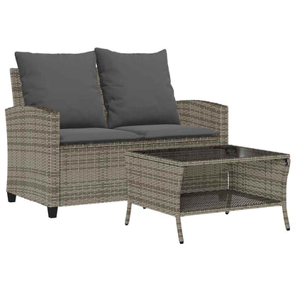 Divano Da Giardino A 2 Posti Cuscini&tavolo Grigio Polyrattan