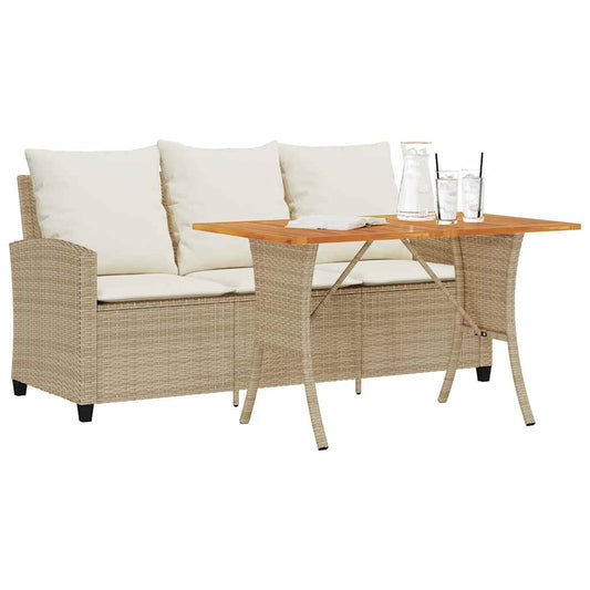 Divano Giardino 3 Posti Con Cuscini E Tavolo Beige Polyrattan