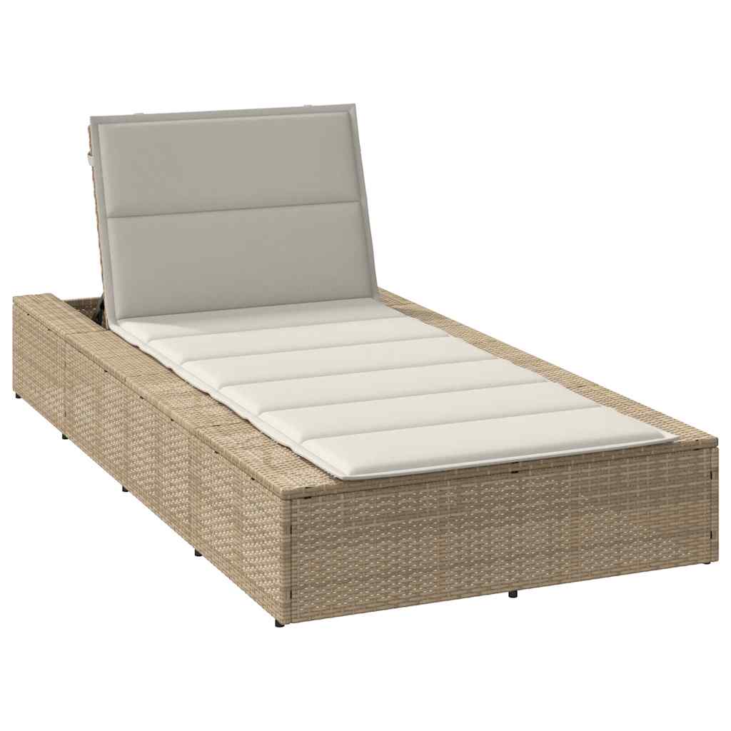 Lettino Prendisole Con Cuscino Galleggiante Beige In Polyrattan