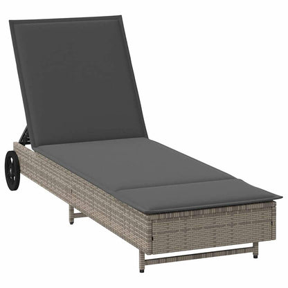 Lettino Prendisole Con Ruote E Cuscino In Polyrattan Grigio