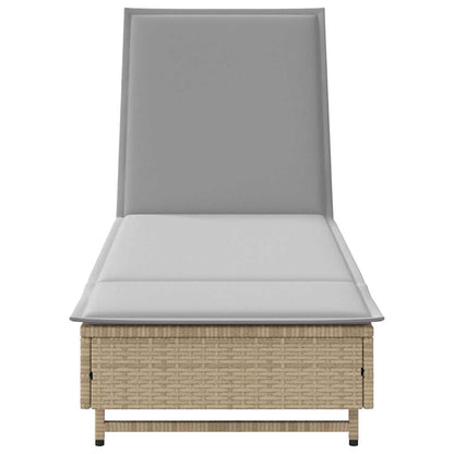 Lettino Prendisole Con Ruote E Cuscino In Polyrattan Grigio