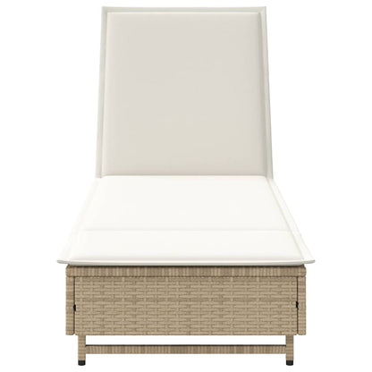 Lettino Prendisole Con Ruote E Cuscino In Polyrattan Beige