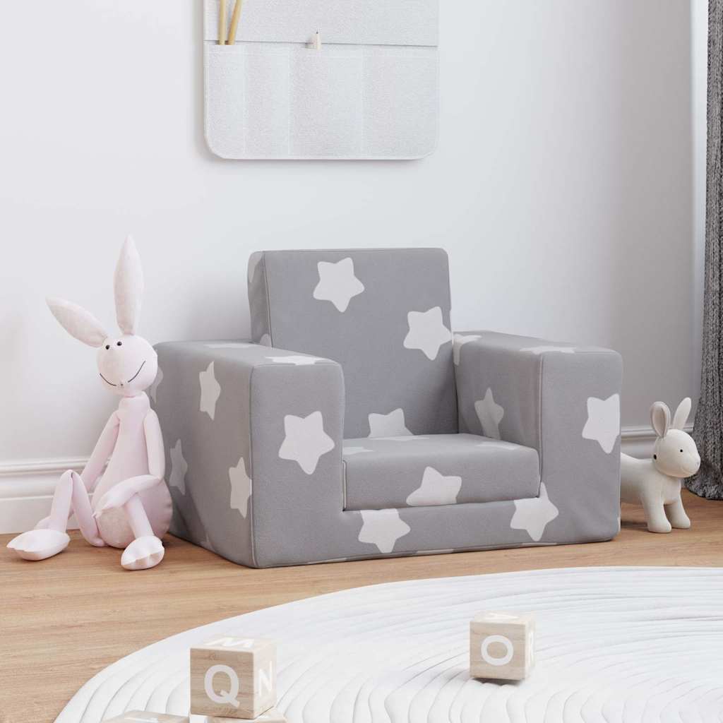 Divano Letto Bambini Grigio Chiaro Con Stelle Morbido Peluche