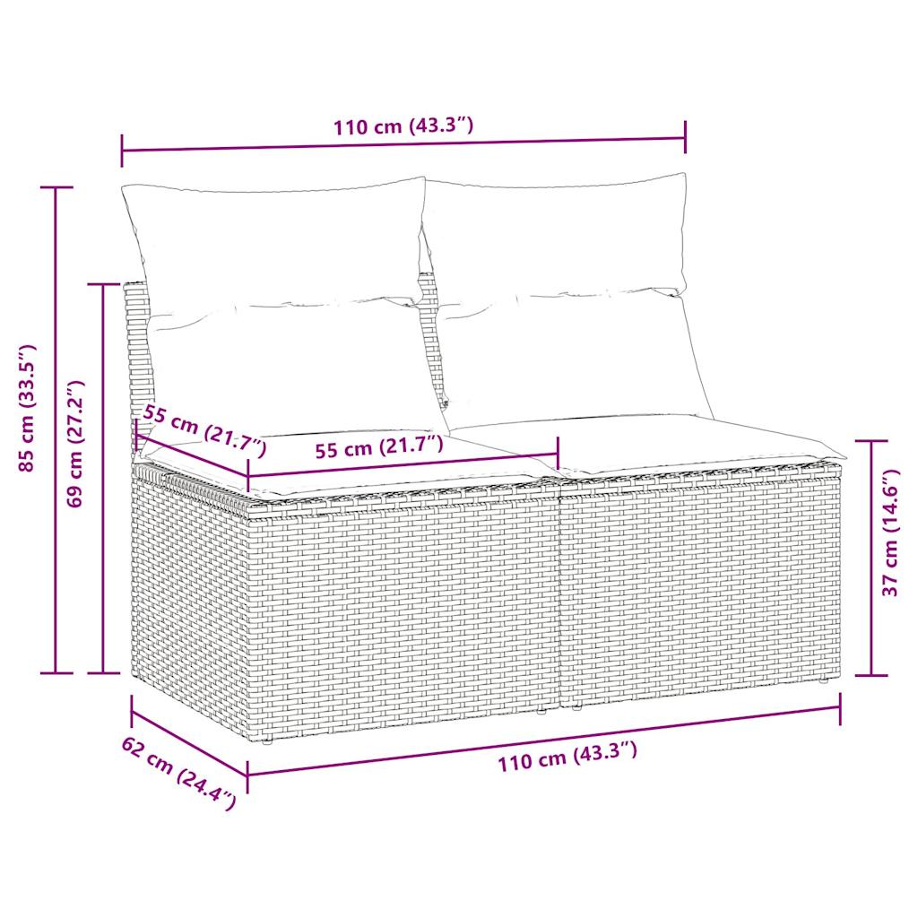 Set Divano Da Giardino 2 Pz Con Cuscini Beige Polyrattan Acacia