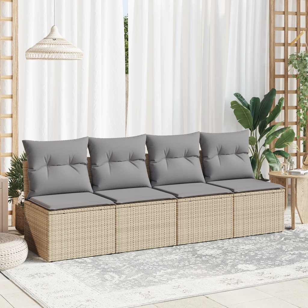 Set Divano Da Giardino 2 Pz Con Cuscini Beige Polyrattan Acacia