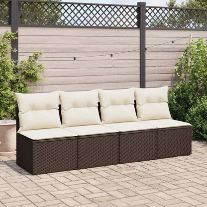 Set Divano Giardino 4 Pz Con Cuscini Marrone Polyrattan Acacia