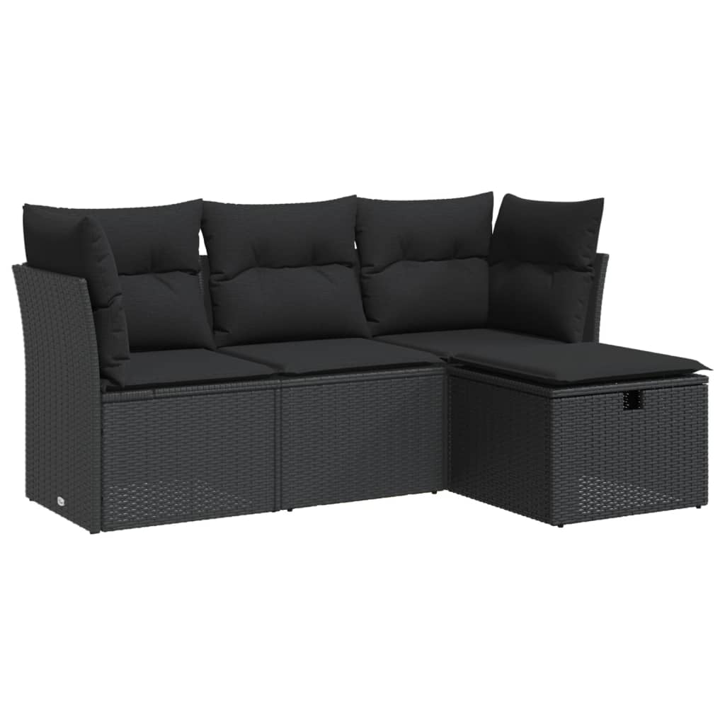 Set Divani Da Giardino 4 Pz Con Cuscini Nero In Polyrattan