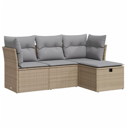 Set Divano Da Giardino 4 Pz Con Cuscini Beige In Polyrattan