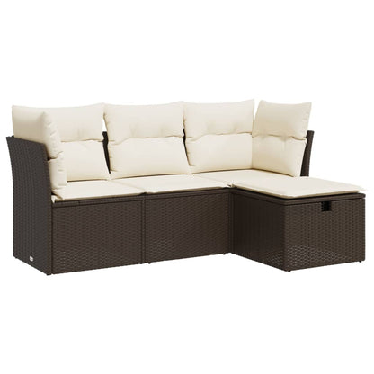 Set Divano Da Giardino 4 Pz Con Cuscini Marrone In Polyrattan