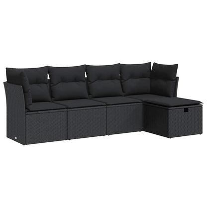 Set Divani Da Giardino 5 Pz Con Cuscini In Polyrattan Nero