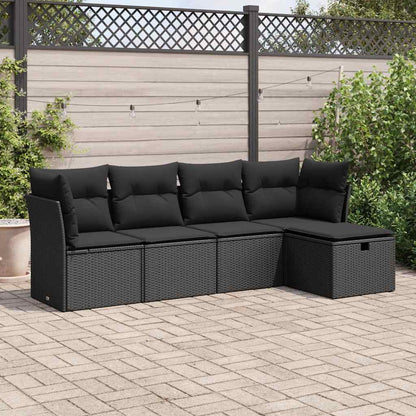 Set Divani Da Giardino 5 Pz Con Cuscini In Polyrattan Nero