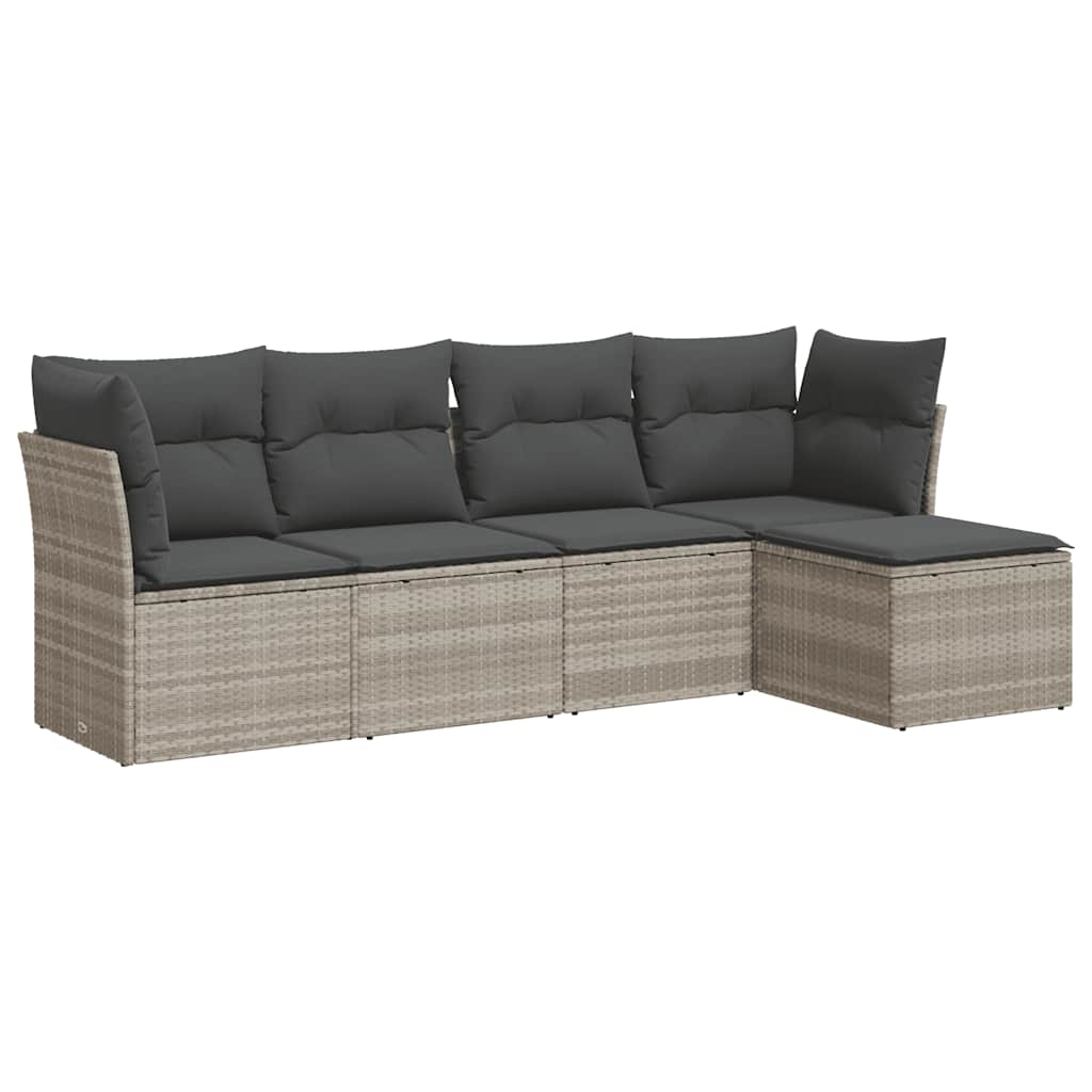 Set Divano Da Giardino 5pz Con Cuscini Grigio Chiaro Polyrattan