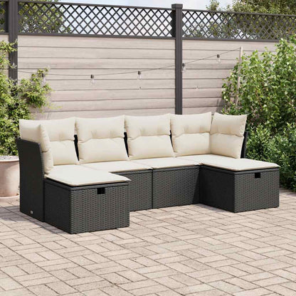 Set Divano Da Giardino 6 Pz Con Cuscini Nero In Polyrattan