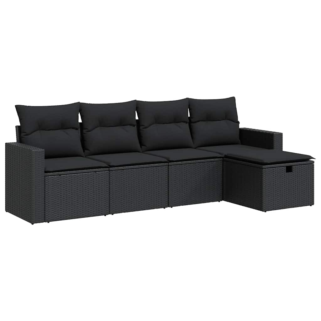 Set Divani Da Giardino 5 Pz Con Cuscini In Polyrattan Nero