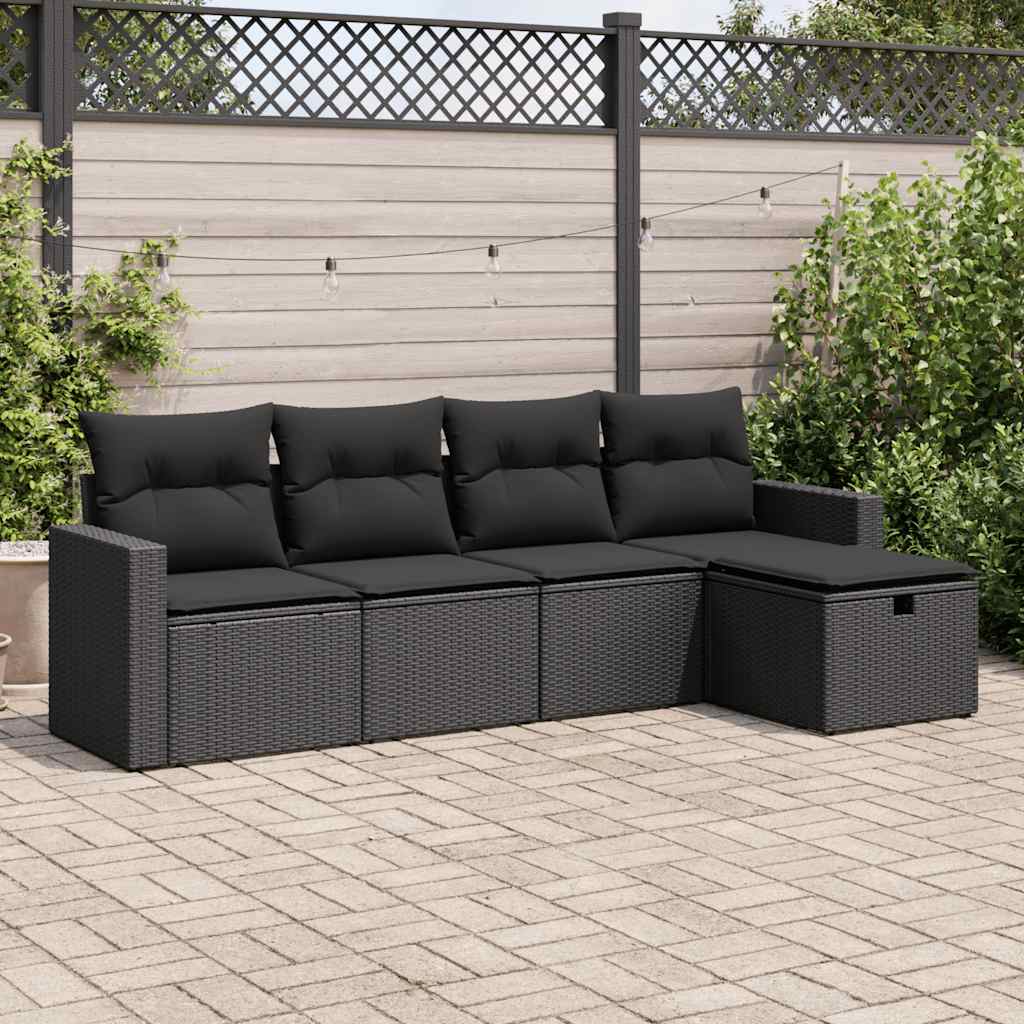 Set Divani Da Giardino 5 Pz Con Cuscini In Polyrattan Nero