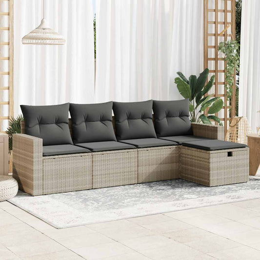 Set Divano Da Giardino 5pz Con Cuscini Grigio Chiaro Polyrattan