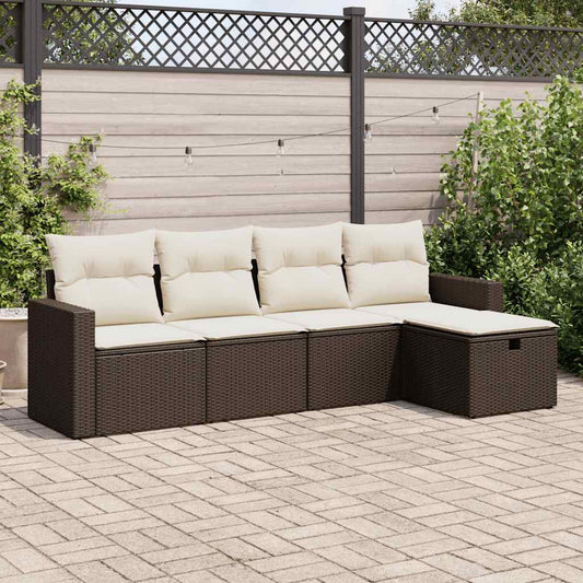 Set Divano Da Giardino 5 Pz Con Cuscini Marrone In Polyrattan